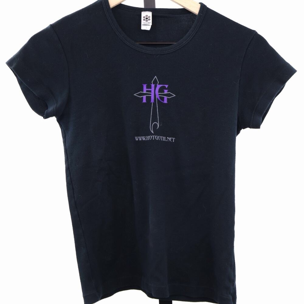 Y2K Hot Goth HG Womens Baby Tee Gothic Fitted Shirt Black Size L HotGoth